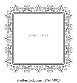Calligraphic grey frame for border decoration. Stylish design element for your layout. Vector illustration.