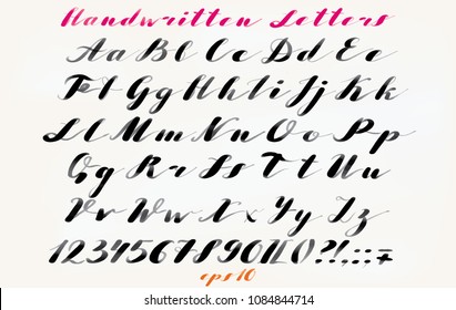 Calligraphic hand drawn font. Handwritten alphabet in elegant brush style. Modern script in vector. Hand drawn artistic letters.