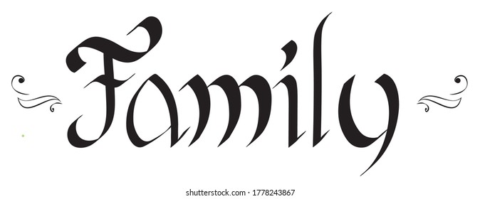 Calligraphic handwrited black word - family