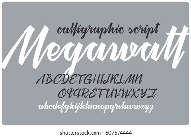 Calligraphic handwritten font named "Megawatt" with connected letters.