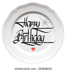 Calligraphic happy birthday plate