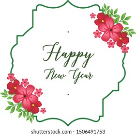 Calligraphic happy new year with design red wreath frame. Vector