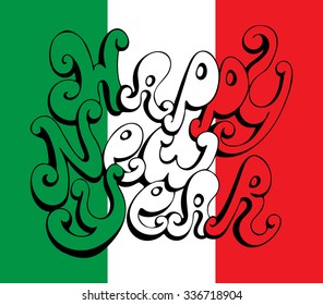 Calligraphic Happy New Year lettering. Vector illustration. Happy New Year retro postcard. Quote isolated on background.