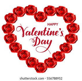 Calligraphic Happy Valentine's Day text with roses and heart shape
