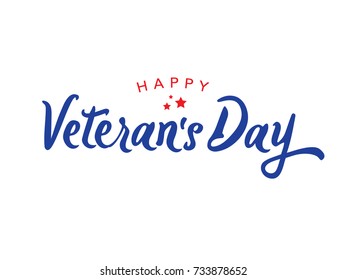 Calligraphic Happy Veteran's Day Blue Vector Typography