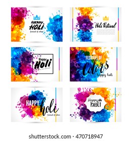 Calligraphic header and banner set happy holi beautiful Indian festival colorful collection design. Vector illustration.