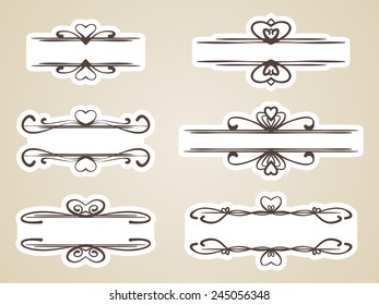 Calligraphic headline frame design element, Vector set with heart