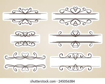 Calligraphic headline frame design element, Vector set with heart