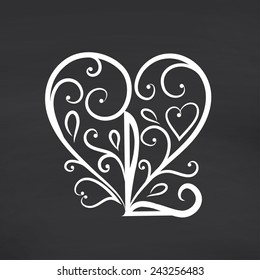 Calligraphic Heart. Blackboard background. Vector illustration