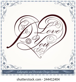 Calligraphic heart decorative elements in vector format. Ideal for valentine card.