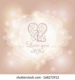 Calligraphic heart on magical lights background