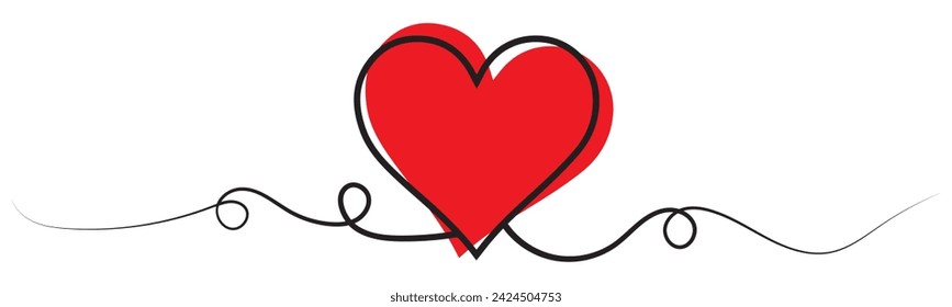 Banner caligráfico en forma de corazón. Cinta de líneas. Borde del día de San Valentín en el fondo aislado. archivo vectorial.