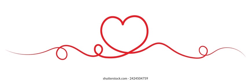 Calligraphic heart shape banner. Line art ribbon. Valentine's Day border on isolated background. vector file.