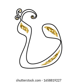 Calligraphic Hebrew alphabet with crowns. Decorative font golden. Letters hand draw gold. Vector illustration on isolated background