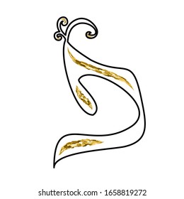 Calligraphic Hebrew alphabet with crowns. Decorative font golden. Letters hand draw gold. Vector illustration on isolated background