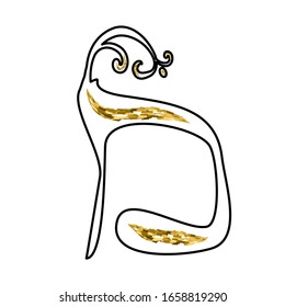 Calligraphic Hebrew alphabet with crowns. Decorative font golden. Letters hand draw gold. Vector illustration on isolated background