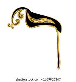 Calligraphic Hebrew alphabet with crowns. Decorative font golden. Letters hand draw gold. Vector illustration on isolated background