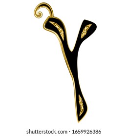 Calligraphic Hebrew alphabet with crowns. Decorative font golden. Letters hand draw gold. Vector illustration on isolated background