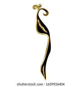 Calligraphic Hebrew alphabet with crowns. Decorative font golden. Letters hand draw gold. Vector illustration on isolated background