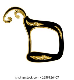 Calligraphic Hebrew alphabet with crowns. Decorative font golden. Letters hand draw gold. Vector illustration on isolated background