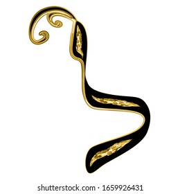 Calligraphic Hebrew alphabet with crowns. Decorative font golden. Letters hand draw gold. Vector illustration on isolated background