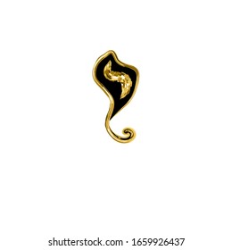 Calligraphic Hebrew alphabet with crowns. Decorative font golden. Letters hand draw gold. Vector illustration on isolated background