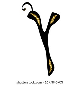 Calligraphic Hebrew alphabet with crowns. Decorative font golden. Letters hand draw gold. Vector illustration on isolated background