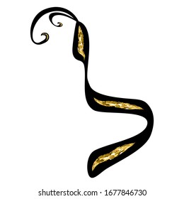 Calligraphic Hebrew alphabet with crowns. Decorative font golden. Letters hand draw gold. Vector illustration on isolated background