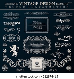 Calligraphic heraldic decor elements. Vector vintage frameworks black