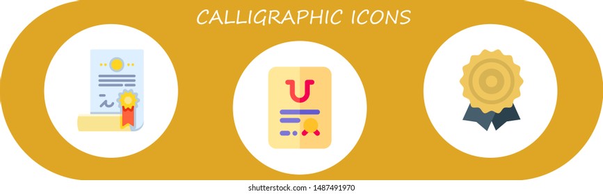 calligraphic icon set. 3 flat calligraphic icons.  Simple modern icons about  - certificate