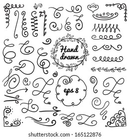 Calligraphic illustration of set of vintage design elements for text