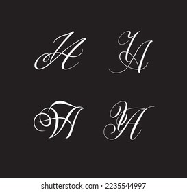 Calligraphic initials V, A. Monogram, a combination of letters V and A, logo design. Abbreviation VA, AV