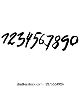 Calligraphic ink numbers. Dry brush vector illustration.