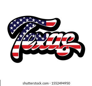 Calligraphic inscription of american state Texas. Vector illustration. Lettering.