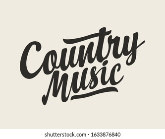 Calligraphic inscription Country music. Vector logo, emblem, label, badge or design element isolated on white background. Creative lettering for t-shirt design in modern style
