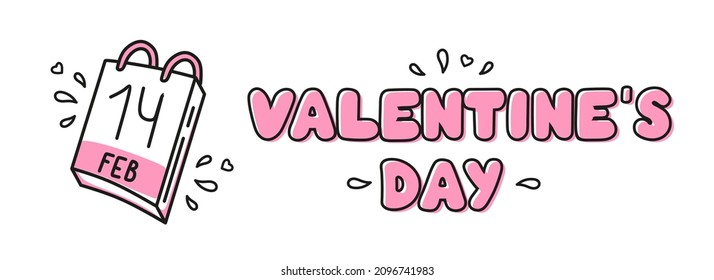 Calligraphic inscription happy Valentines Day with calendar, highlighted on a white background. Use on Valentines Day on textiles, wrapping paper, backgrounds, souvenirs. Vector