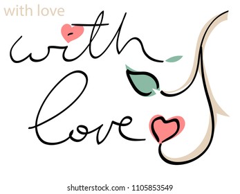 Calligraphic inscription with love. Colored Vector illustration.