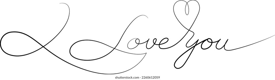 Calligraphic inscription I love you. Linear text, drawing isolated from the background. Line drawing of text