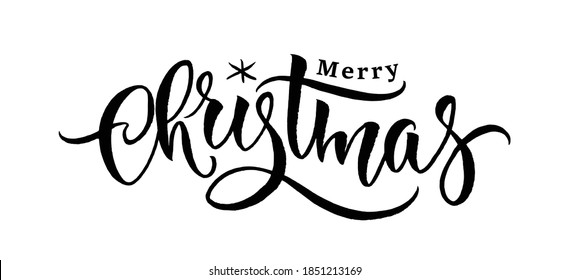 Calligraphic inscription Merry Christmas. Graphic design typography element. Greeting card with modern brush calligraphy. Lettering for holidays. Ink illustration. Banner for winter season greetings.