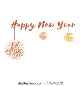 Calligraphic inscription New Year with a golden glitter ball in the center. Manual inscription. New Year's poster. Vector illustration of happy new year 2018 gold and black collors christmas ball