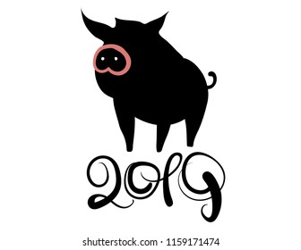 calligraphic inscription of the sign pig symbol of the new year 2019 according to the Chinese calendar