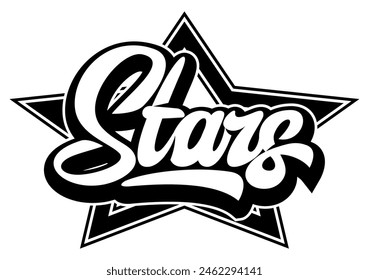 Calligraphic inscription Stars. Vector Template for sports badge design.