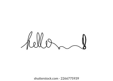 Calligraphic inscription of word "bonjour", "hello" with exclamation mark as continuous line drawing on white  background. Vector