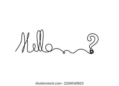Calligraphic inscription of word "bonjour", "hello" with question mark as continuous line drawing on white  background. Vector