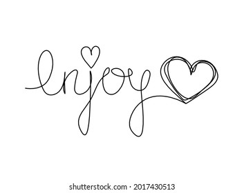 Calligraphic inscription of word "enjoy" as continuous line drawing on white  background. Vector