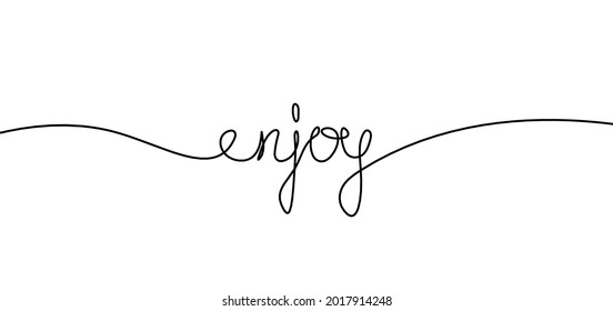 Calligraphic inscription of word "enjoy" as continuous line drawing on white  background. Vector