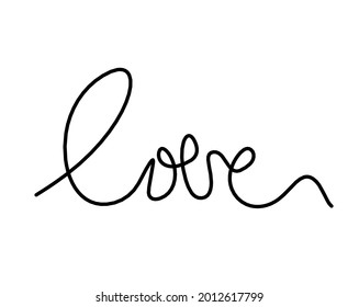 Calligraphic inscription of word "love" as continuous line drawing on white  background. Vector