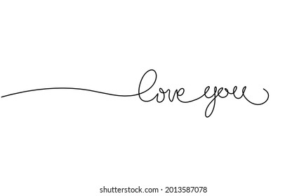 Calligraphic inscription of word "love you" as continuous line drawing on white  background. Vector