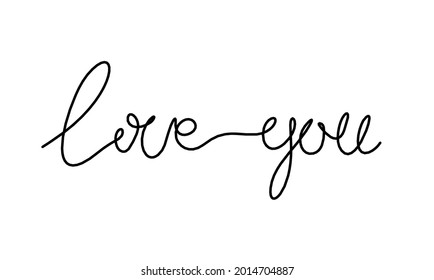 Calligraphic inscription of word "love you" as continuous line drawing on white  background. Vector