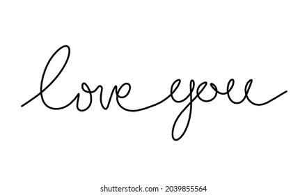 Calligraphic inscription of word "love you" as continuous line drawing on white  background. Vector